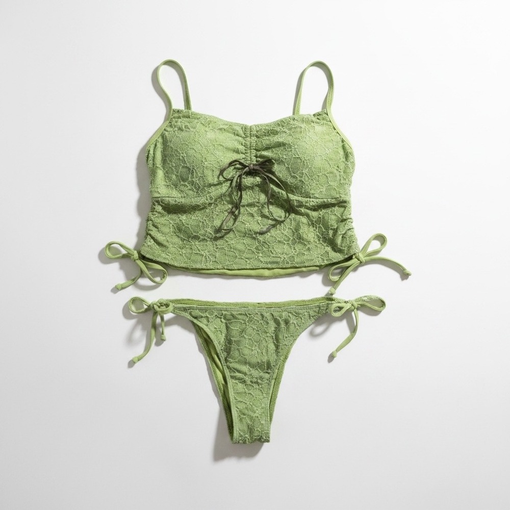 Samiol Womens Sage Green Lace Tankini Two Piece Swimsuit Set Size Medium NWT